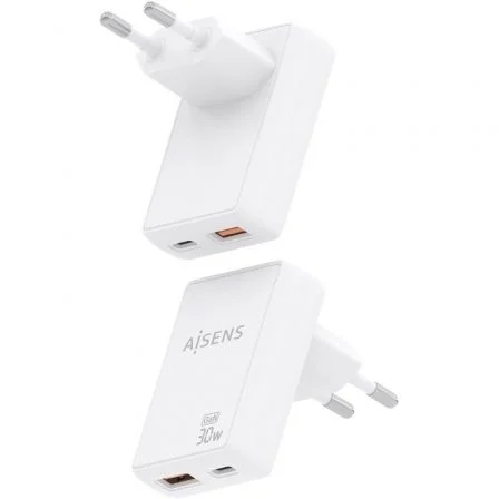 Aisens Cargador de Pared GaN Ultra Delgado 30W USB-C y USB-A Blanco Aisens Cargador de Pared GaN Ultra Delgado 30W USB-C y USB-A Blanco